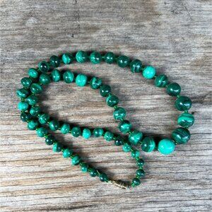 Malachite Bead Necklace Vintage 24" Graduated With glass spacers